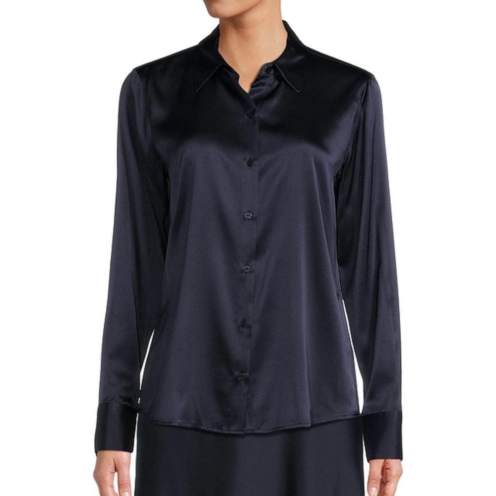 Antonio Melani Size Medium Women’s Navy Silk Button Down Blouse